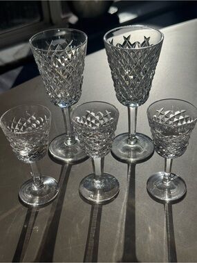 Waterford Alana Crystal Stemware Set 5 Sherry Cordial Glasses Signed